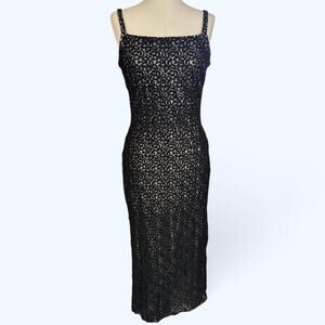 Vintage 90s Gunne Sax Jessica Mcclintock Black Lace Sequin Prom Dress Goth Vampy